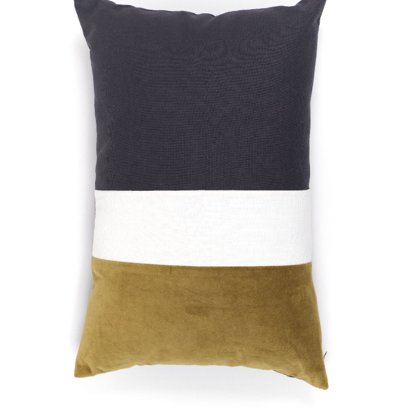 Coussin rectangle en coton tricolore Indies - Bleu/Bronze/Blanc - 40 x 60 cm