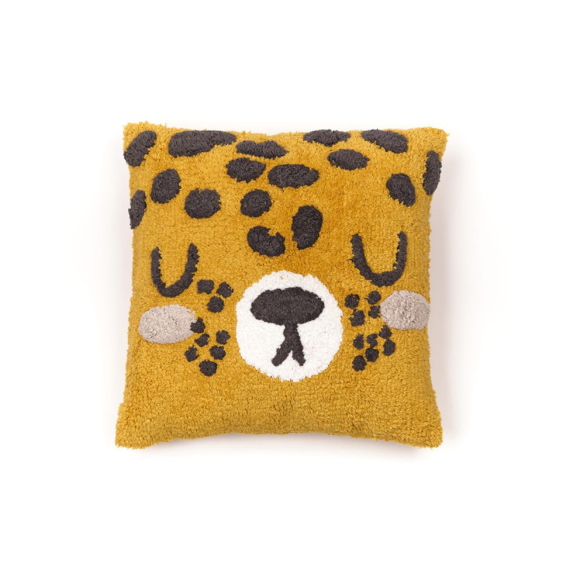 Coussin déhoussable carré en coton avec tête de tigre - Orange - 40 x 40 cm