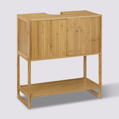 Meuble sous vasque en bambou - Beige - L 69,8 x P 33,5 x H 80,2 cm