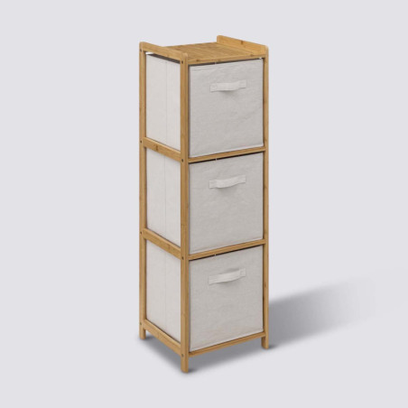 Etagère avec 3 paniers en bambou et tissu "Tidy Box" - Beige - H 109,5 x L 35 x P 33 cm