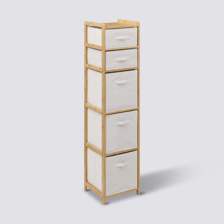 Etagère avec 5 paniers en bambou et tissu "Tidy Box" - Beige - H 144,3 x L 35 x P 33 cm