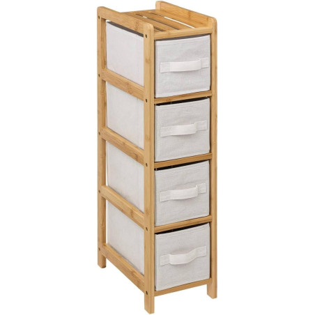 Etagère avec 4 paniers en bambou et tissu "Tidy Box" - Beige - H 78,5 x L 35 x P 19 cm