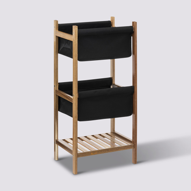 Etagère à 3 niveaux en bois et tissu Blackacia - Noir/Beige - H 73 x L 33 x P 25 cm