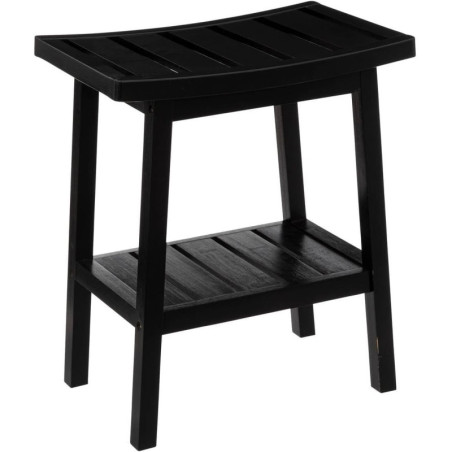 Tabouret avec petit rangement d'appoint en bambou - Noir- L 40 x H 46 cm