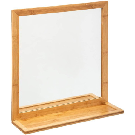 Miroir mural rectangle avec cadre et support en bambou - Beige - L 47,5 x P 13,5 x H 51,3 cm