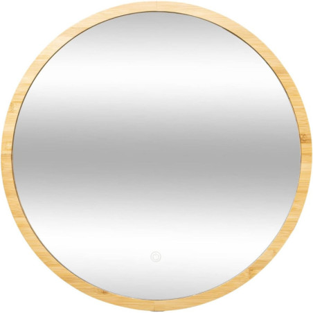 Miroir rond avec cadre en bambou et fonction tactile - Beige - D 57 cm