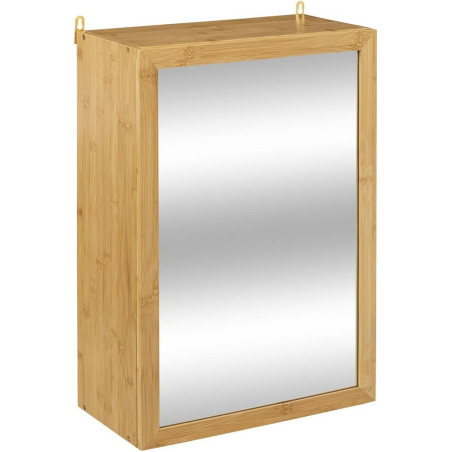 Petit cabinet miroir en bambou avec 1 porte + 2 étagères - Beige - L 38,5 x P 20 x H 58 cm