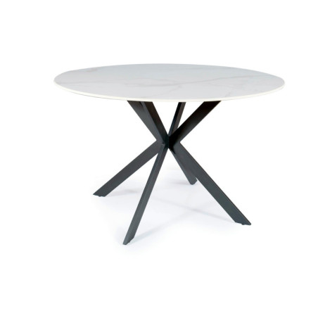 Table à manger ronde en céramique et métal - 6 couverts - Blanc/Noir - D 120 x H 76 cm