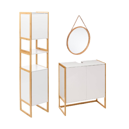 Ensemble de salle de bain avec sous vasque + colonne + miroir - 70 cm - Epuréo Blanc