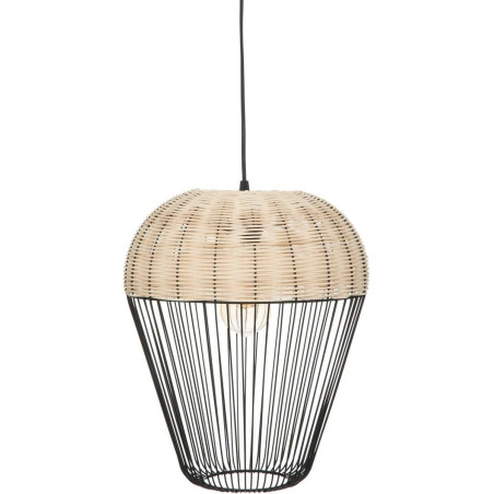 Suspension luminaire en métal et rotin "Anea" - Noir et beige - D 30.5 cm