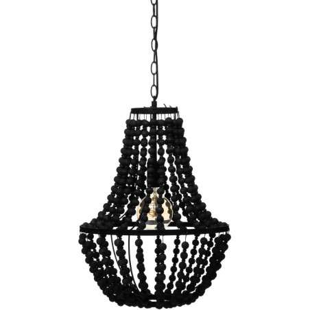 Suspension luminaire perles en métal et bois "Goya" - Noir - D 38,5 cm