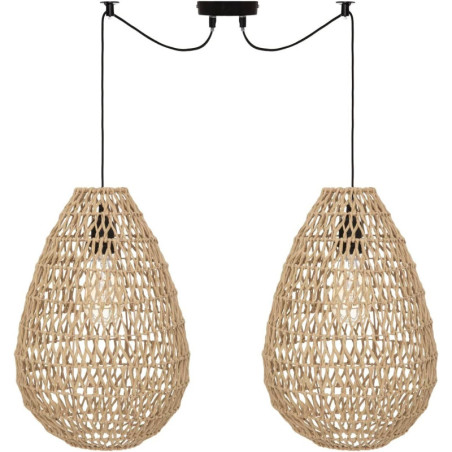 Suspension luminaire avec 2 lampes en corde et métal "Etel" - Beige - D 28 cm