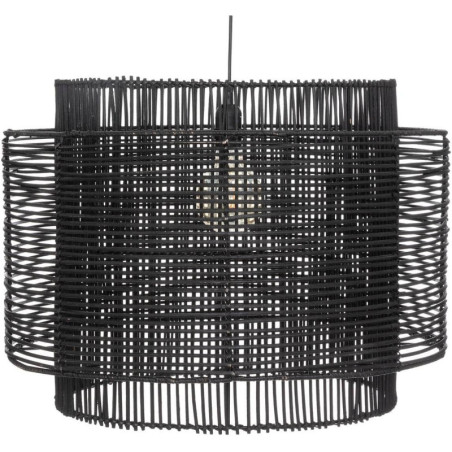 Suspension luminaire en cuivre et rotin "Orna" - Noir - D 58 cm