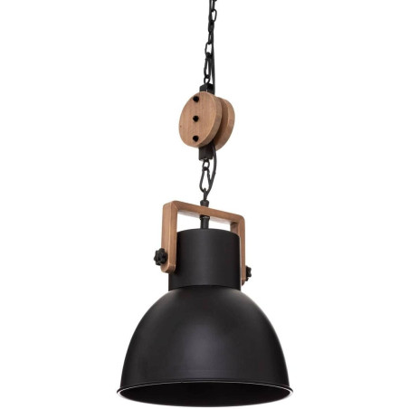 Suspension luminaire en métal et Pin "Silas" - Noir - D 23 cm