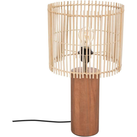 Lampe à poser en bois et bambou "Davys" - Beige - H 48 x D 27 cm