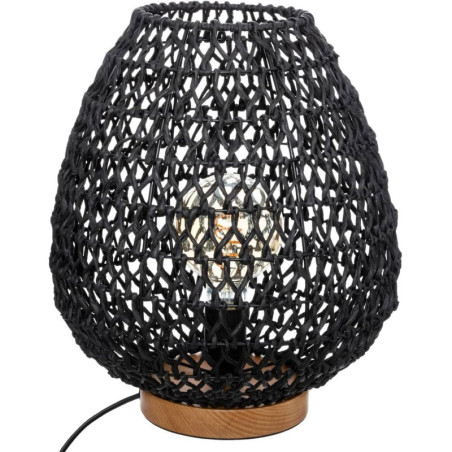 Lampe à poser en corde et bois "Etel" - Noir - H 35,5 x D 30,5 cm
