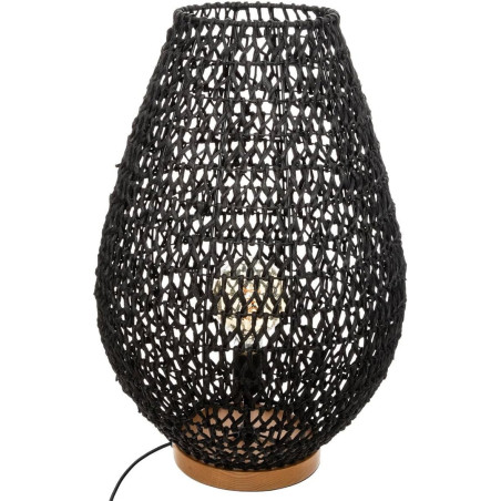 Lampe à poser socle en bois "Etel" - Noir - H 55 x D 37,5 cm