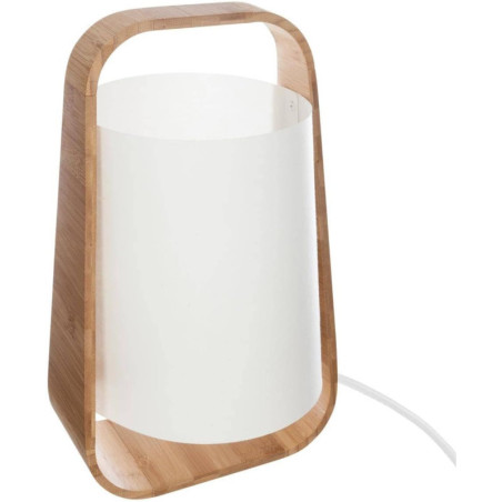 Lampe à poser en bambou "Rex" - Beige et blanc - H 35 x P 19 x L 21 cm