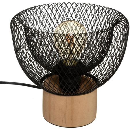 Lampe à poser en métal et bois "Ewan" - Beige et noir - H 18,5 x P 20 x L 20 cm