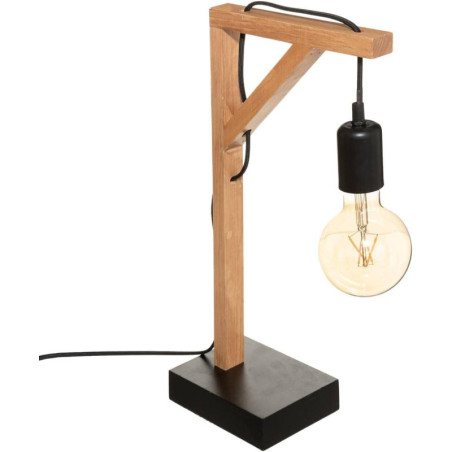 Lampe à poser en bois "Wild" - Noir et beige - H 46 x L 26 x P 12 cm