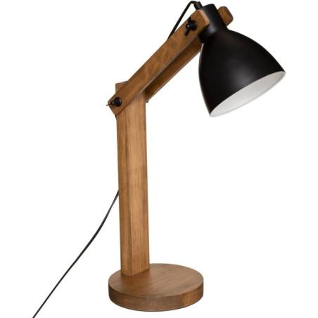 Lampe à poser en bois et métal "Cuba" - Noir et marron - H 56 x L 36 x l 17 cm
