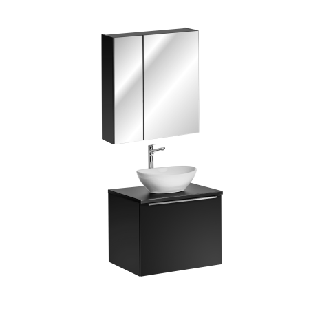 Ensemble meuble vasque à poser + cabinet miroir - 60 cm - Rosario Black