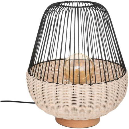 Lampe à poser en rotin et métal "Anea" - Noir et Beige - H 35.5 x D 30,5 cm