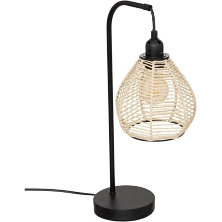 Lampe abat jour suspendu à poser en métal et corde "Delia" - Noir et Beige - H 47,5 x L 24 x P 16 cm