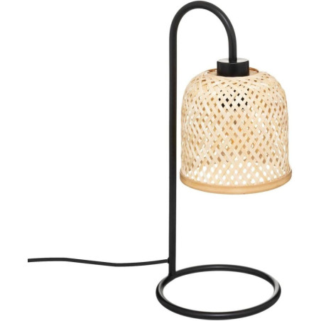 Lampe abat jour cloche à poser en métal et bambou "Ali" - Noir et beige - H 43,5 x L 19,3 X P 18,5 cm