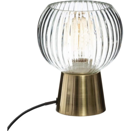 Lampe en verre décoré et pied doré en métal à poser "Laye" - H 19,5 x D 15 cm