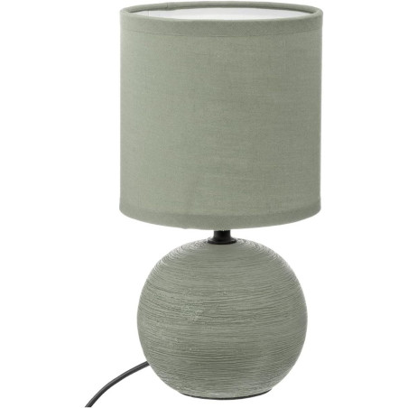 Lampe boule en céramique strié à poser "Timeo" - Vert kaki - H 25 x D 13 cm