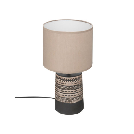 Lampe à poser cylindrique en céramique "Lee" - Beige et Marron - D 18 x H 34 cm