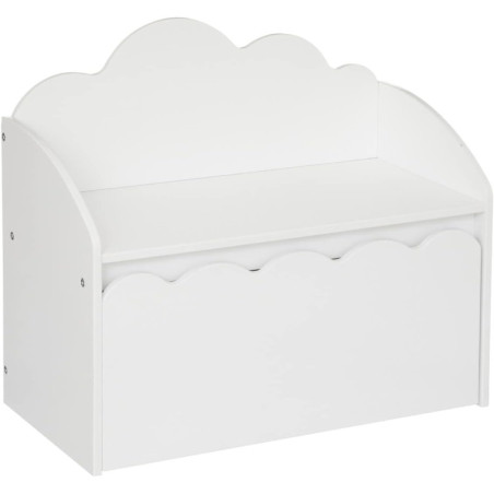 Banc coffre nuage pour enfant en bois - Blanc - L 60 x P 53,4 x H 30 cm