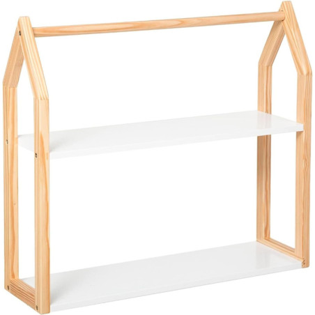 Etagère enfant maison en bois de pin - Beige et Blanc - L 56 x P 15 x H 50,8 cm