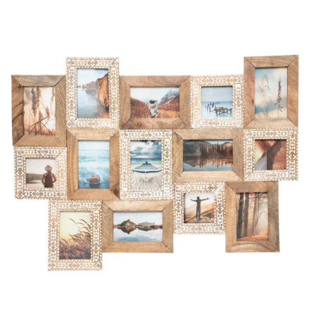 Pêle-mêle en bois de manguier 14 photos "Adao" - Beige et Marron - L 82 x H 61 cm