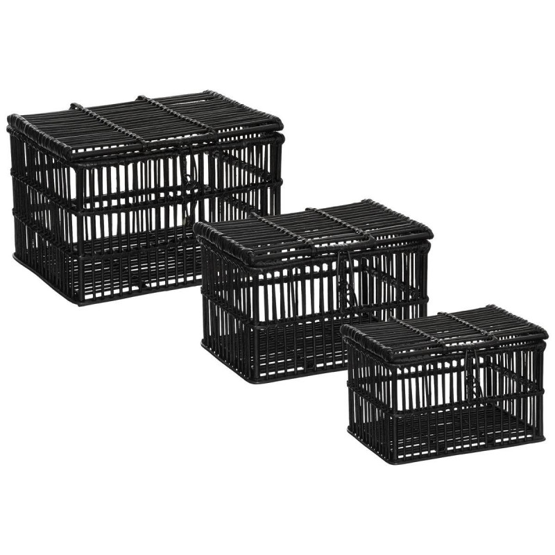 Set de 3 malles en rotin Lum - Noir - L 45,5 x l 37 x 31,5 cm