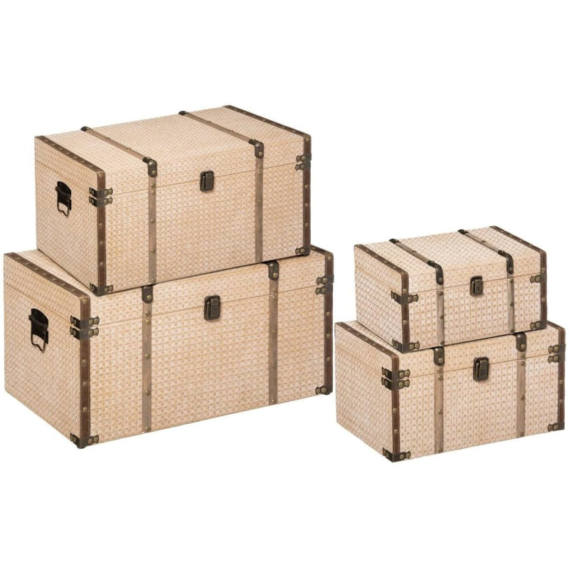 Set de 4 malles de rangement en bois et métal Cuba - Beige - L 34/40/48/56 cm