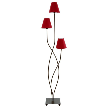 Lampadaire 3 têtes multi pieds en métal "Wave" - Rouge et Noir - H 150 cm