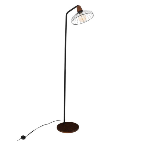 Lampadaire arc en bois de pin et métal "Café" - Noir et Marron - H 163 cm