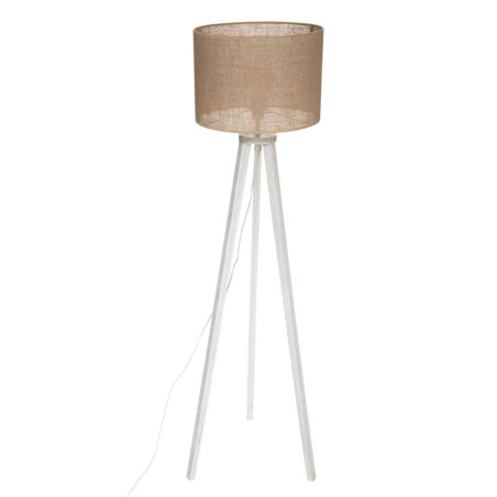 Lampadaire trépied en bois de pin "Elva" - Blanc et Beige - H 143 cm