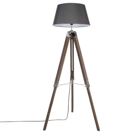 Lampadaire trépied en bois de pin "Runo" - Gris - H 145 cm