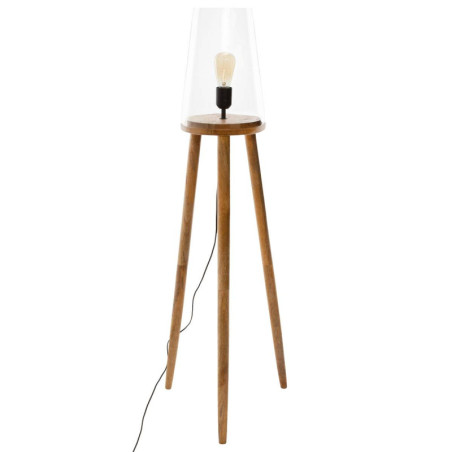 Lampadaire trépied en bois de manguier et abat-jour en verre "Ajmal" - Marron - H 125 cm
