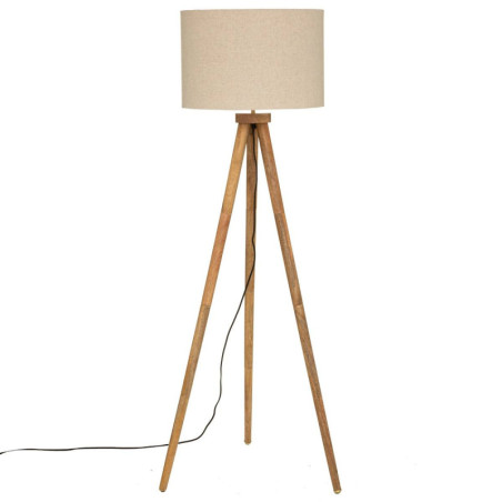 Lampadaire trépied en bois de manguier et abat-jour en coton "Olga" - Beige - H 150 cm