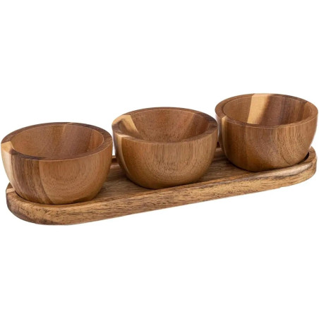 Set apéritif avec plateau et 3 bols en bois - Marron - L 30 cm