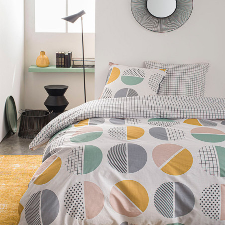 Parure de lit réversible "Sunshine" en coton imprimé de demi-cercles - Multicolore - 240 x 260 cm