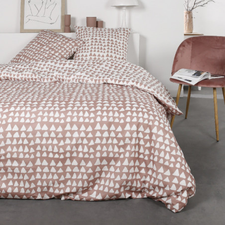 Parure de lit double en coton flanelle imprimé de triangles - Terracotta - 220 x 240 cm