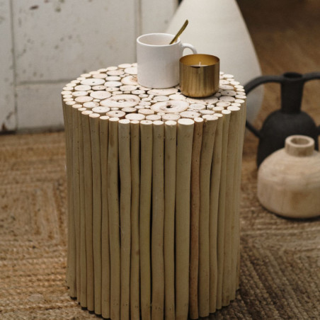 Tabouret rond en bois - Beige - D 35 x H 40 cm