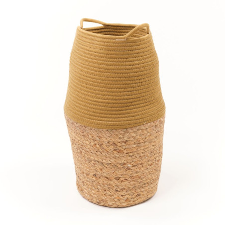 Panier rond "Cosy" en coton et jacinthe - Bronze - D 30 x H 50 cm