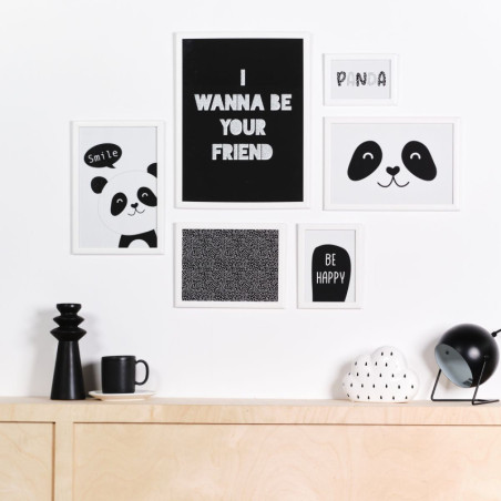 Lot de 6 cadres "Panda" en bois - Blanc