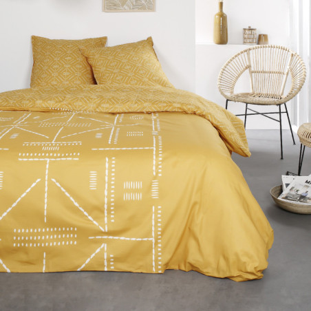 Parure de lit double réversible "Sunshine" en coton imprimé de motifs ethnique - Jaune - 240 x 260 cm